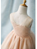 Blush Pink Tulle V Neck With Butterfly Short Flower Girl Dress